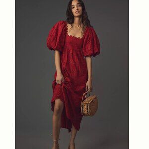 NWT Farm Rio x Anthropologie Pineapple Eyelet Puff-Sleeve Square-Neck Dress XS